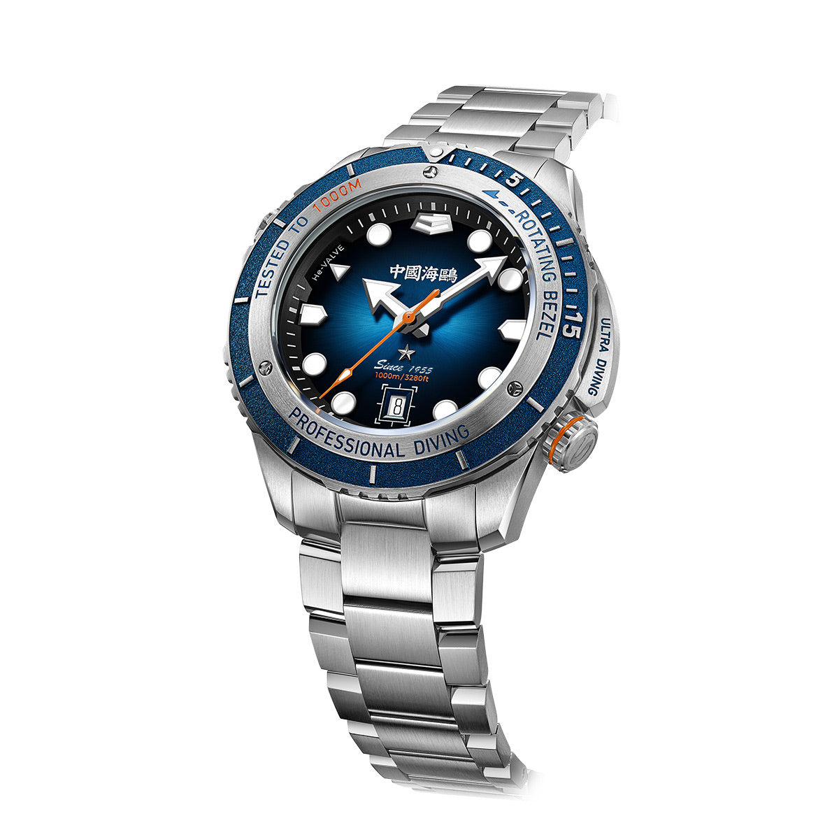 Ocean Series Ultra 1000m Waterproof Helium Valve Design Integrated Rotating Bezel Diving Watch 45mm